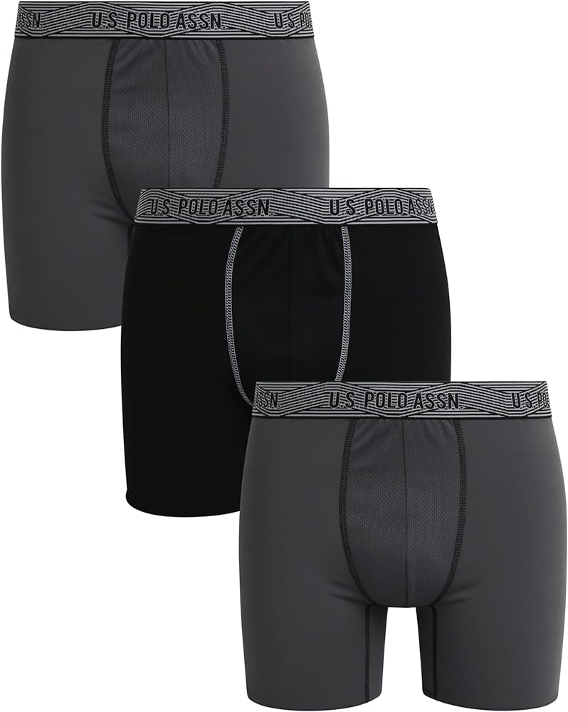U.S. Polo Assn. Men's Underwear - Performance Boxer Briefs (3 Pack), Size Medium, GreyBlackGrey