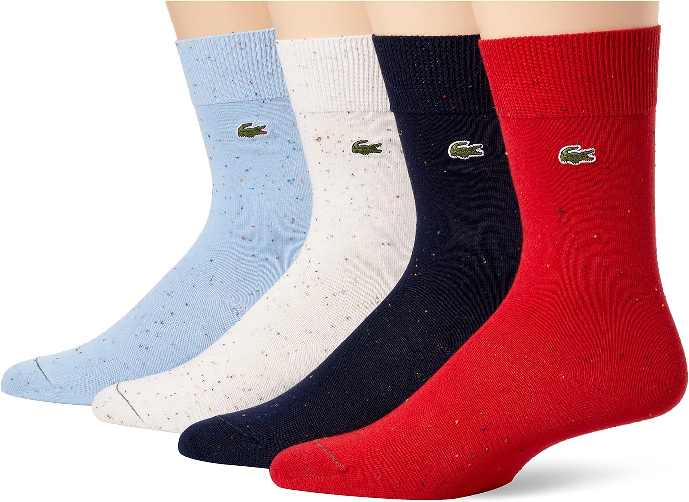 Lacoste mens All-over Print Dotted Knitted 3 MULTI PACK SOLID JERSEY ANKLE SOCKS, Marine Nepse/Rouge Nepse-laponie Nepse-panorama Nepse, 2.5-5 US