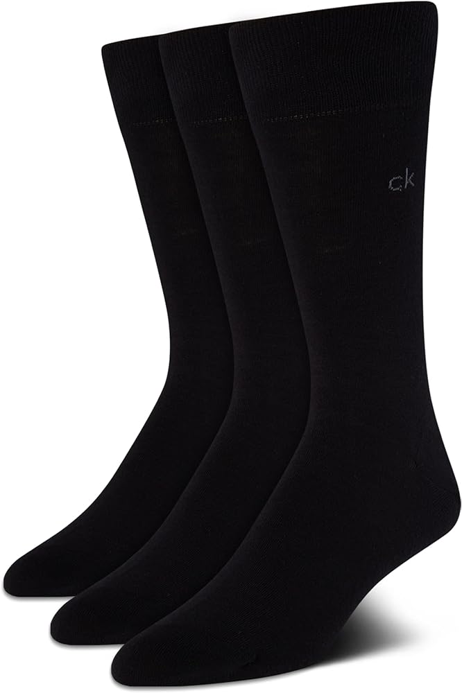 Calvin Klein Men’s Dress Socks – Cotton Crew Socks (3 Pack), Black, Shoe Size 6-12.5