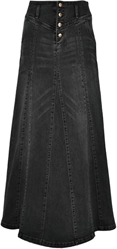 ebossy Women's High Rise Distressed Wash Denim Skirt A Line Swing Maxi Long Jean Skirts