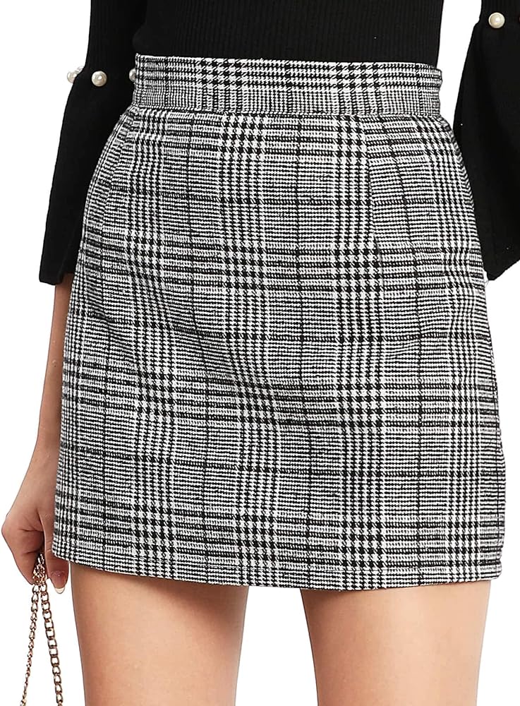 Floerns Women's Plaid High Waist Bodycon Mini Skirt