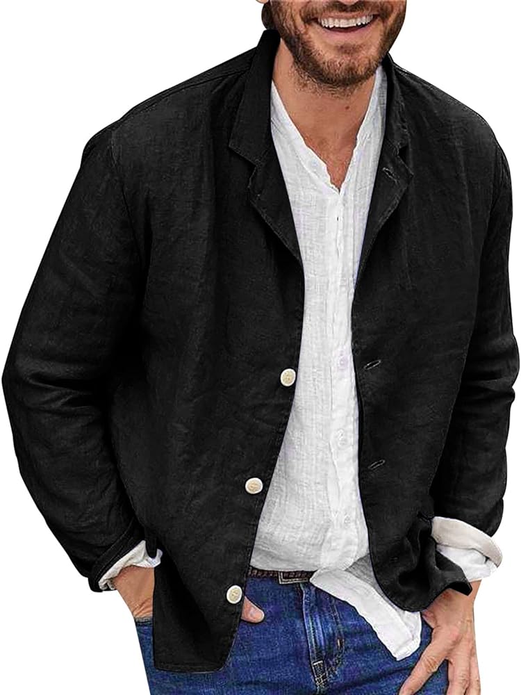 Mens Blazer Casual Jackets Cotton Linen Lightweight Regular Fit Sport Coat Button Suit Jacket for Men