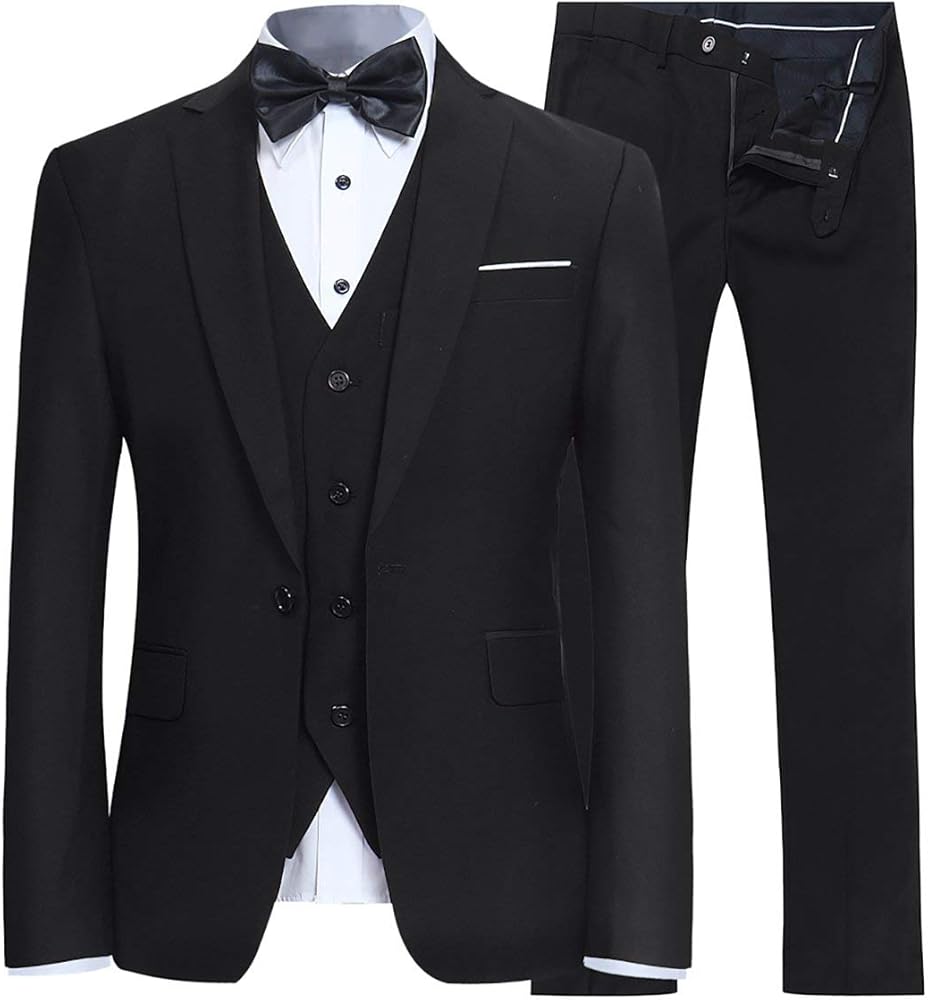 YFFUSHI Men's Slim Fit 3 Piece Suit One Button Business Wedding Prom Suits Blazer Tux Vest Trousers
