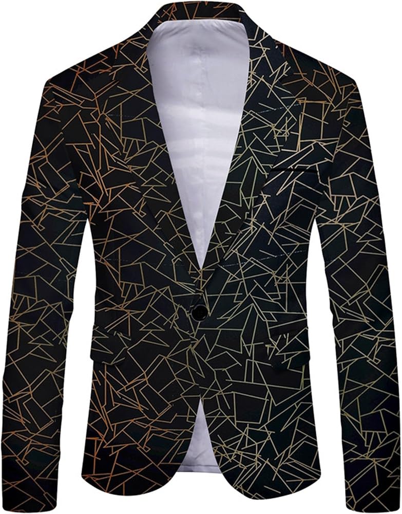 Men's Print Lightweight Sport Coat One Button Slim Fit Suit Jacket Casual Tuxedo for Wedding Dinner Prom Party