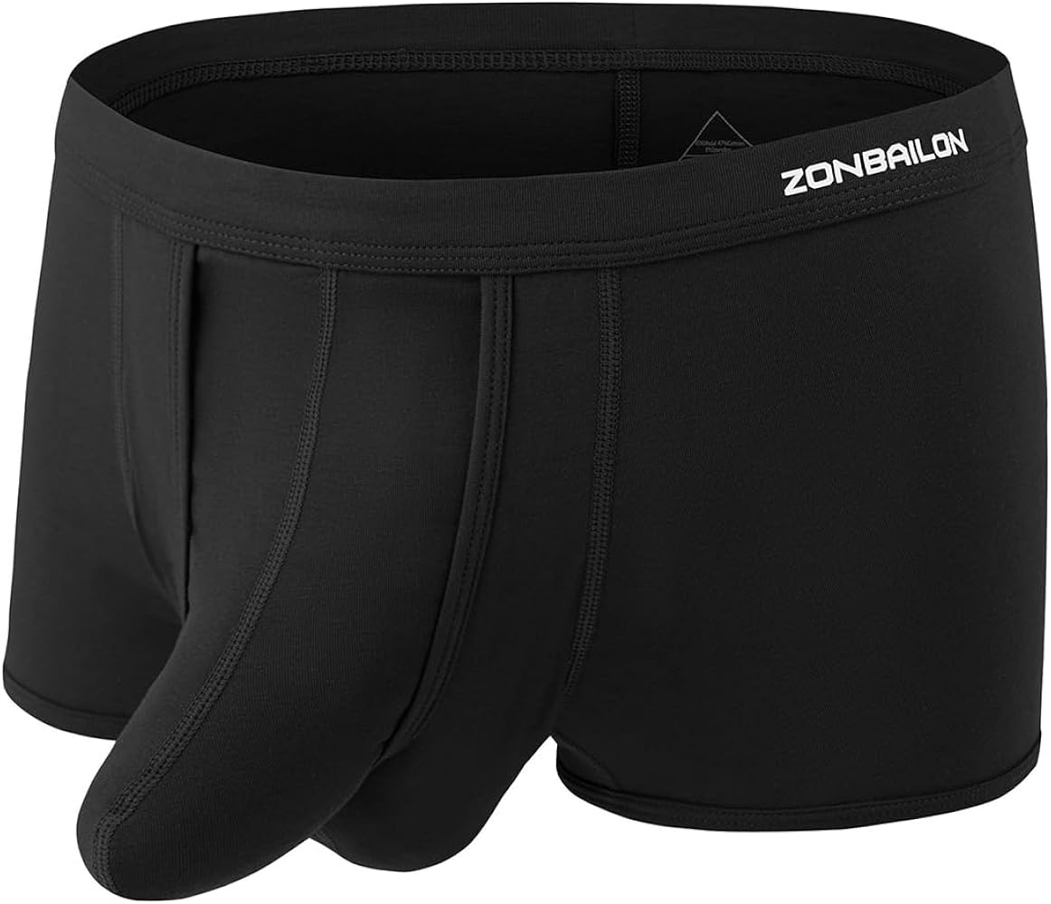 ZONBAILON Men's Dual Pouch Underwear Short Leg Bulge Boxer Briefs Separated Pouch Modal Trunks