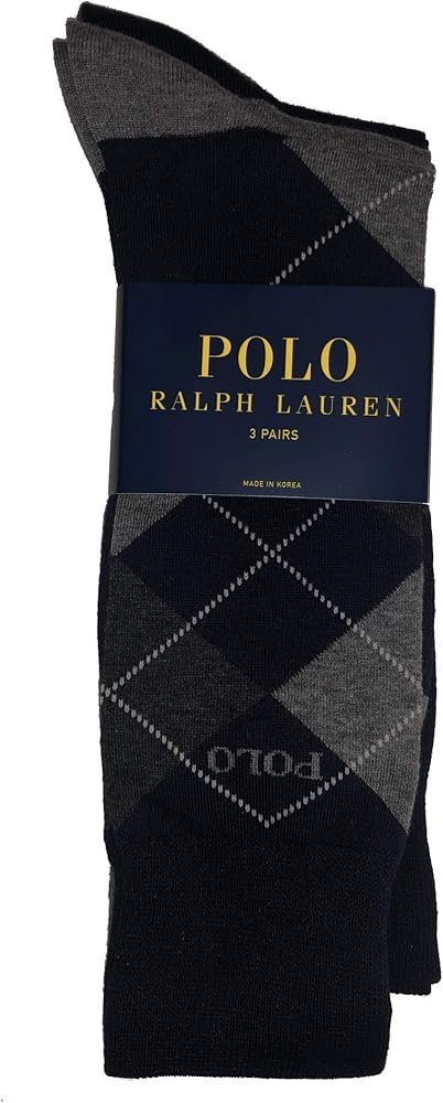 Polo Ralph Lauren Mens 3 Pair Socks Argyle/Solid Multi, 10-13/6-12.5 (Shoe Size)