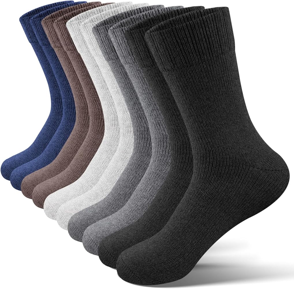 5 Pairs Wool Hiking Socks for Men, Warm Winter Socks Thermal Soft Crew Socks (US Size 7-13)