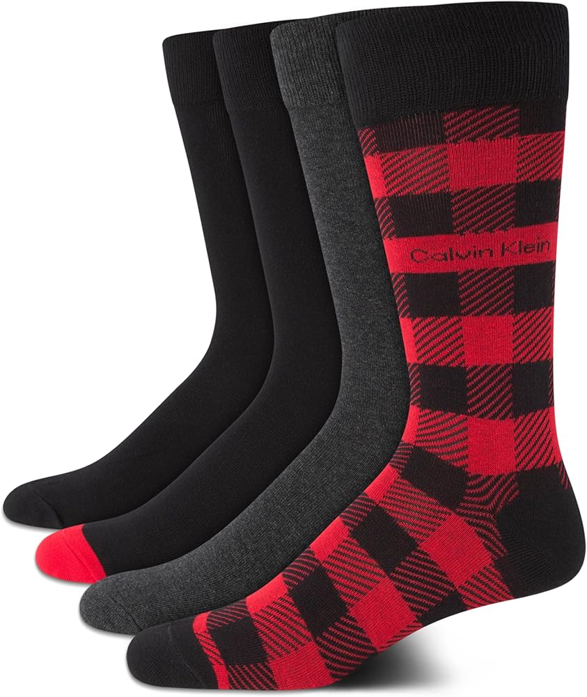 Calvin Klein Men's Dress Socks - Cotton Blend Crew Socks: Patterns and Solids (4 Pack)