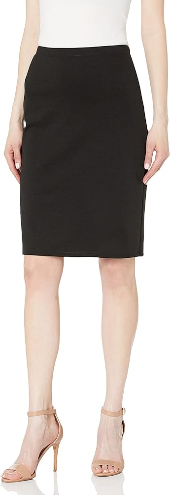 Star Vixen Women's Below-Knee Pencil Skirt with Back Slit, Black, Medium
