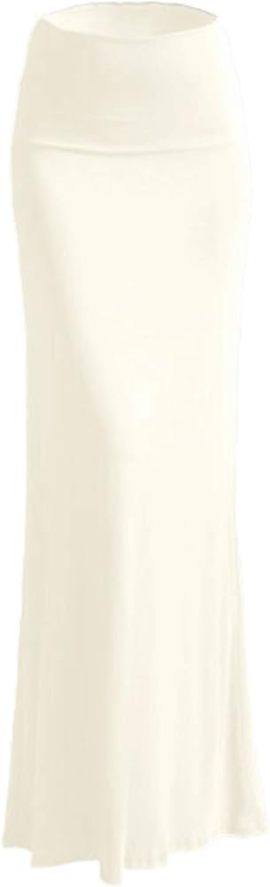 Women's Rayon Span Regular to Plus Size Basic Solid Maxi Skirt(S-5X)