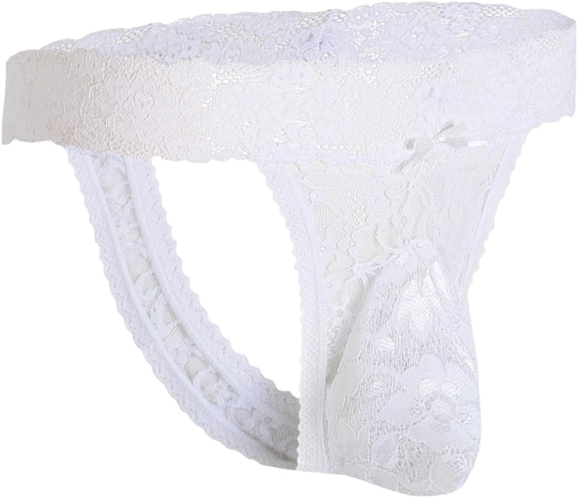 Men's Lace Sissy Mesh Thong Sexy Underwear For Men Sexy T-Back G-String Underwear For Men Feminine Underwear For Men
