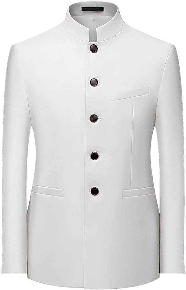 Men's Chinese Tunic Suits Mandarin Collar Formal Jacket Slim Fit Front Button Blazer Traditional Uniform Dress Coat