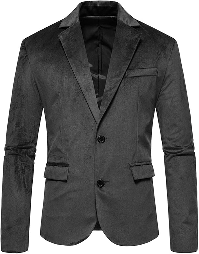 Men's Solid Color Velvet Blazer Two Button V Neck Slim Fit Suit Jacket Sports Coats for Prom Wedding Dinner Party