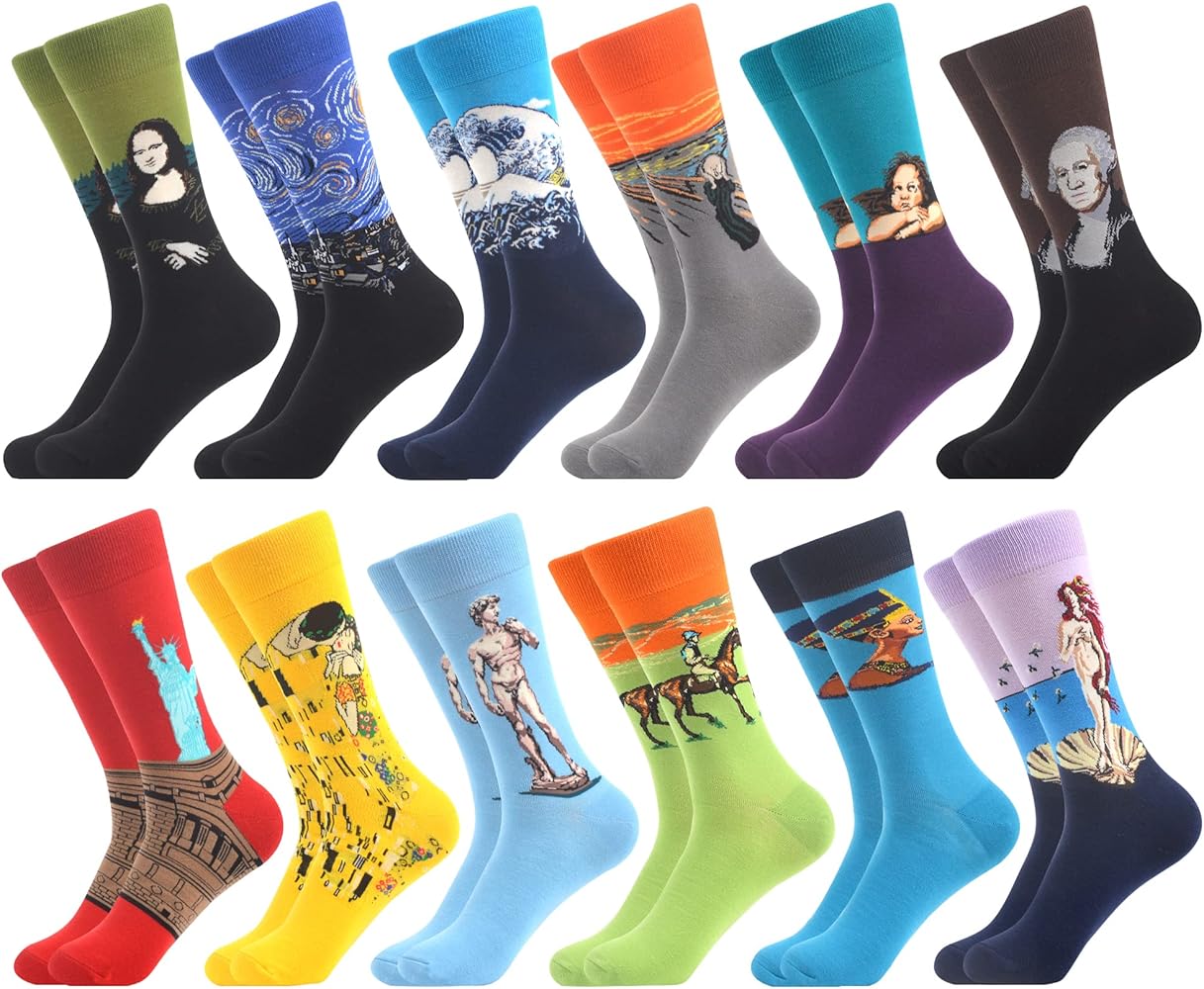 WeciBor Men's Dress Colorful Combed Cotton Crew Socks 12 Pack - Size 9-11/10-13/12-16