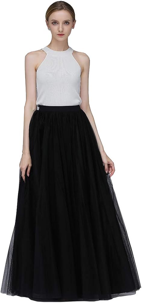 EllieHouse A Line Long Maxi Bridesmaid Tulle Skirt for Wedding Evening Party Prom P68