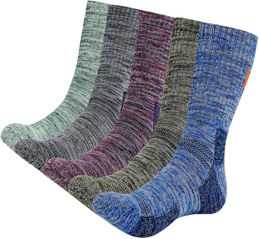 KONY Men's 5 Pairs Thick Cushion Hiking Walking Socks, Wicking Outdoor Sports Crew Socks