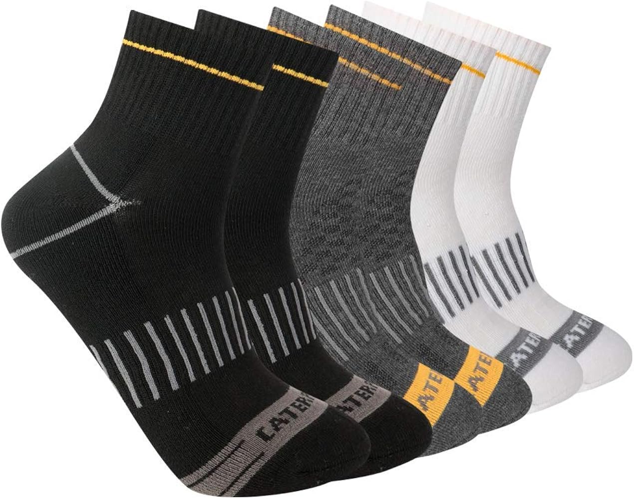 Caterpillar Men's 6-Pack Half Cushioned Quarter Socks, Multi Color, Large