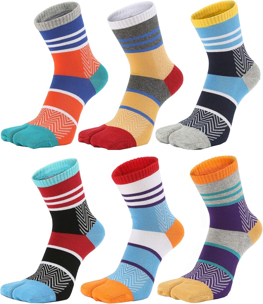 Men's Tabi Socks Flip Flop Split Toe Crew Geta Cotton Pack of 6