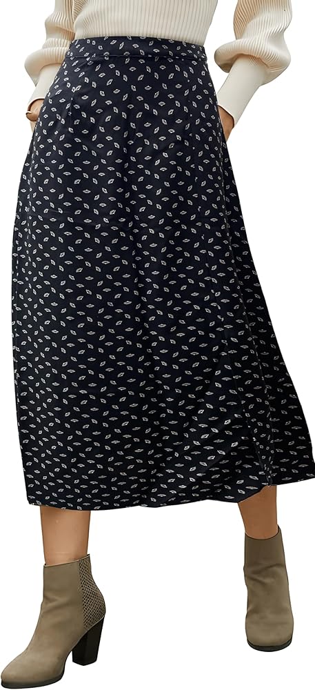 Women Black Print Slit Maxi Skirt