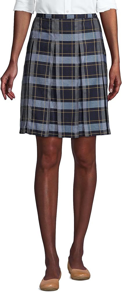 Lands' End School Uniform Young Women's Plaid Box Pleat Skirt Top of The Knee
