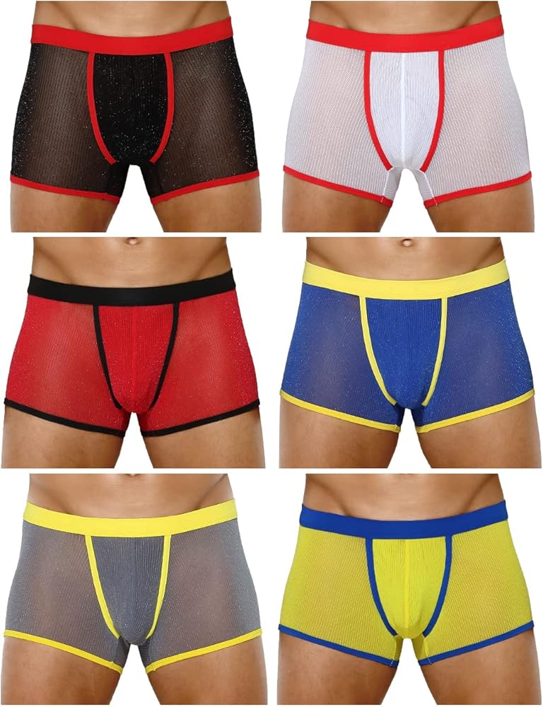 Casey Kevin Mens Sexy Underwear Boxers For Men Pack Lingerie Male Low Rise Trunk With Pouch, D6-6 PACK-MULTICOLOR-CK2221-US, Large