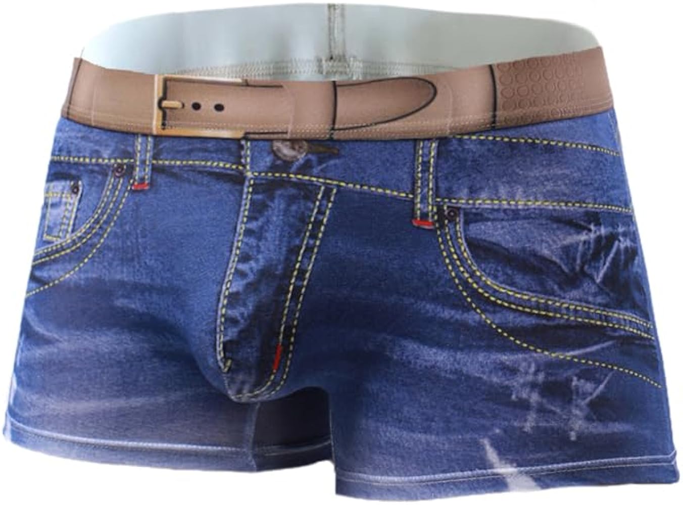 Men's Cotton 3D Denim Print Boxer Briefs Underwear Bulge Pouch Boxer Shorts Underwear