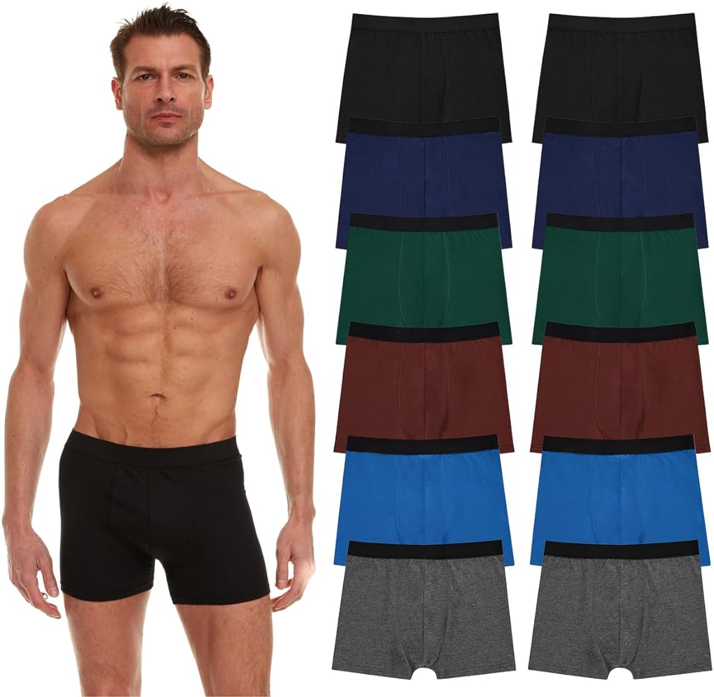 BILLIONHATS 12 Pack Of Mens Boxer Briefs Underwear, 100% Cotton Comfortable, Bulk