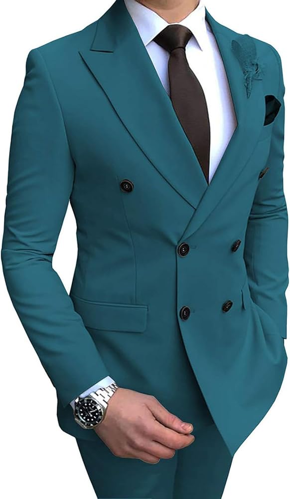 Men's Double Breasted Suit Blazer Slim Fit Casual Sports Coat for Wedding Peak Lapel Business Suit Blazer(1 Jacket)