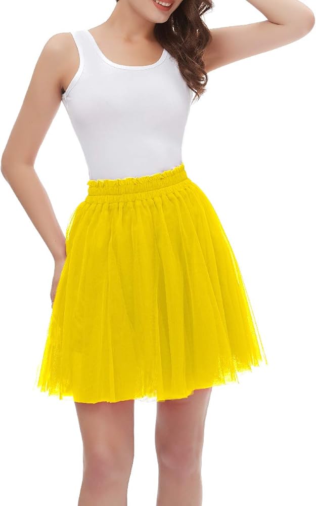 Girstunm Women's Elastic Waist Dancing Dress Princess Mesh Tulle Above Knee Skirts