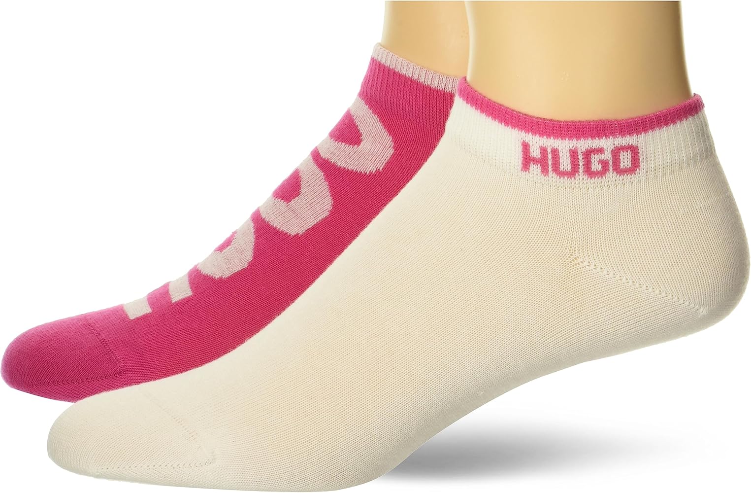HUGO Mens 2-pack Bold Logo Ankle Socks, Bright Alabaster/Bright Magenta, Bright Alabaster/Bright Magenta, 3-9 US