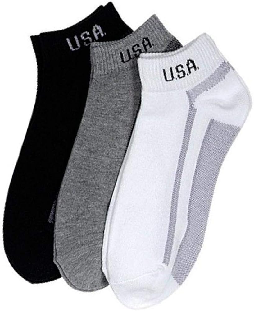 3 Pairs Sport Quarter Ankle Crew Socks Low Cut Cotton 10 13 Black Grey Charc USA