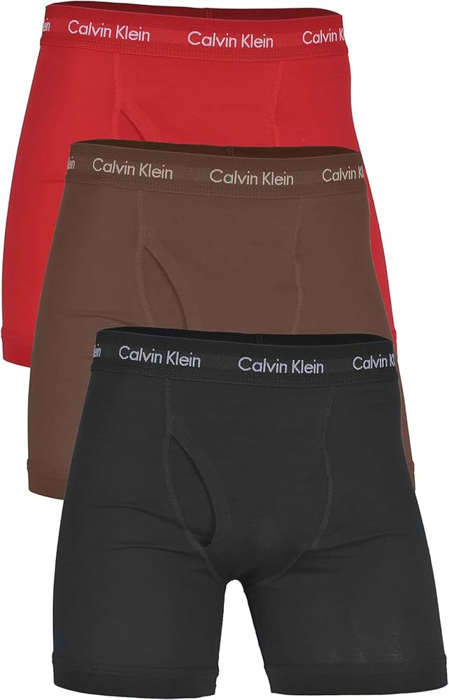 Calvin Klein Men's Cotton Stretch 3-Pack Boxer Brief (Large, Red, Black, Brown)
