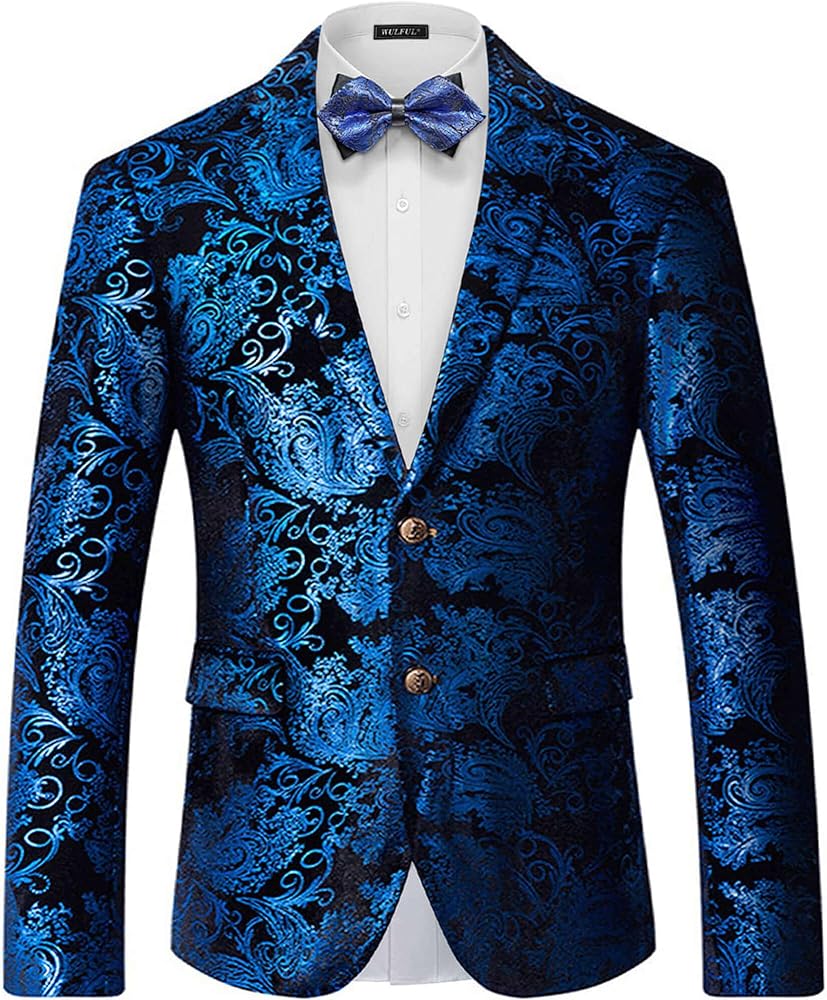 WULFUL Mens Floral Suit Jacket Slim Fit Stylish Blazer Dinner Party Prom Wedding Tuxedo Jacket