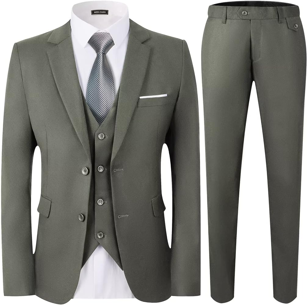 WEEN CHARM Men's Suits Slim Fit,3 Piece Suit for Men,2 Button Blazer Jacket Vest Pants with Tie,Men Tuxedo Suit Set