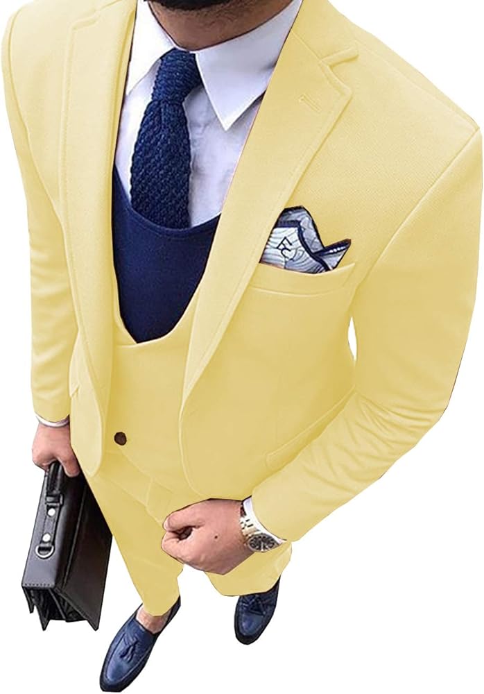 Lovee Tux Casual Men's Suit 3 Pieces Slim Fit Formal Notch Lapel Tweed Wool Tuxedos Groomsmen for Wedding (Blazer+Vest+Pants)