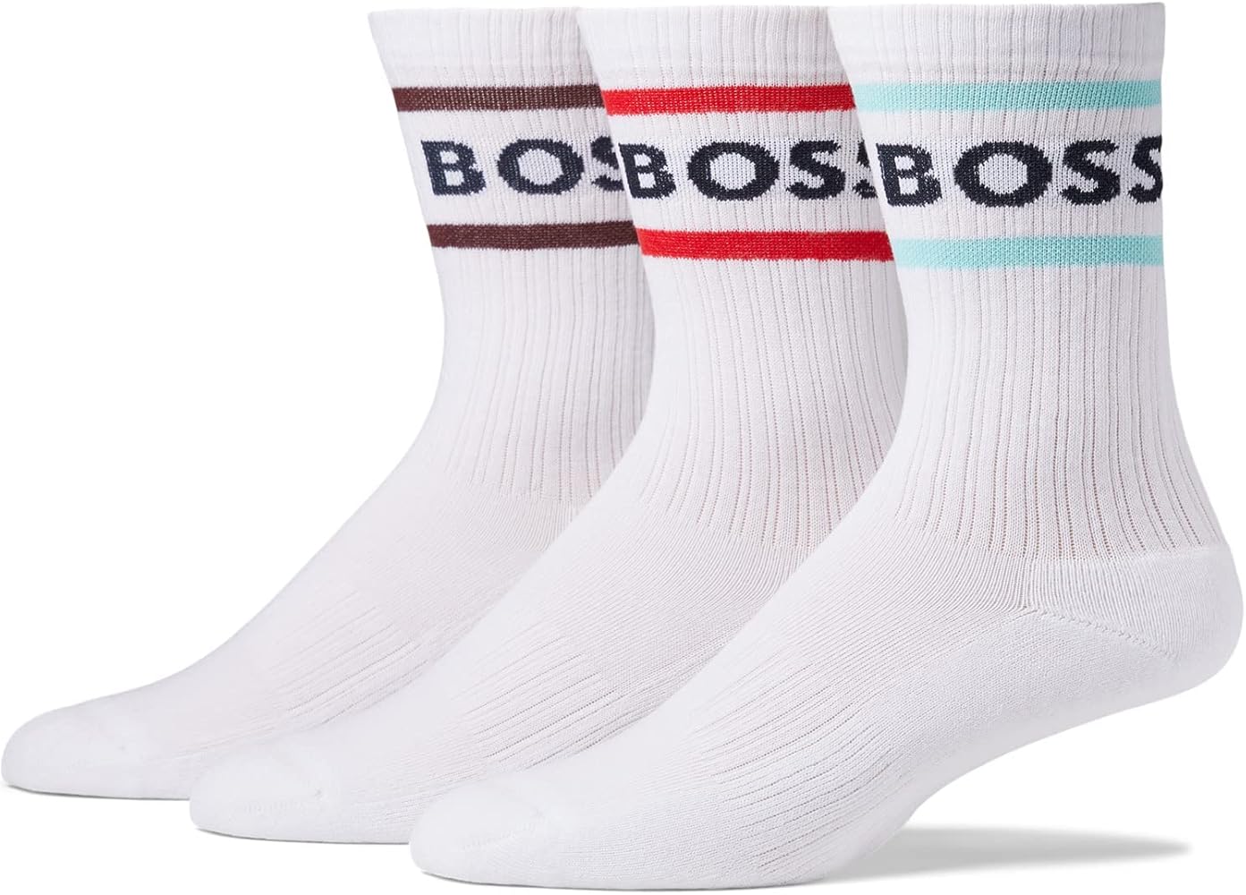 BOSS Men's 3-pack Bold Logo Stripe Cotton Socks