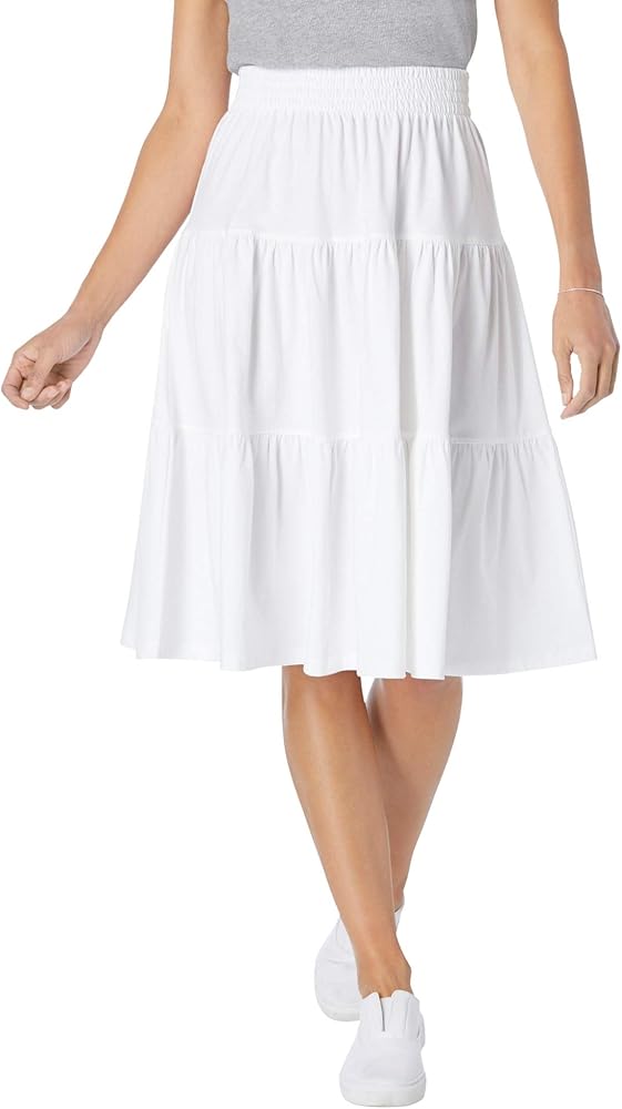 Woman Within Women's Plus Size Elastic-Waist Knit Tiered Skirt