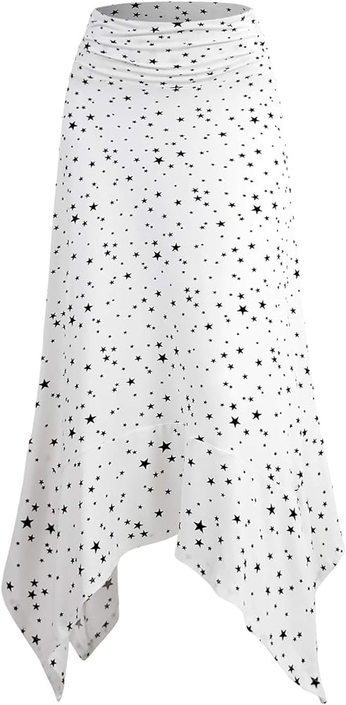 DOUBLJU High Waisted Casual Skirts Soft Fit Flowy Handkerchief Hemline Unbalanced Hem Midi Skirts for Womens with Plus Size