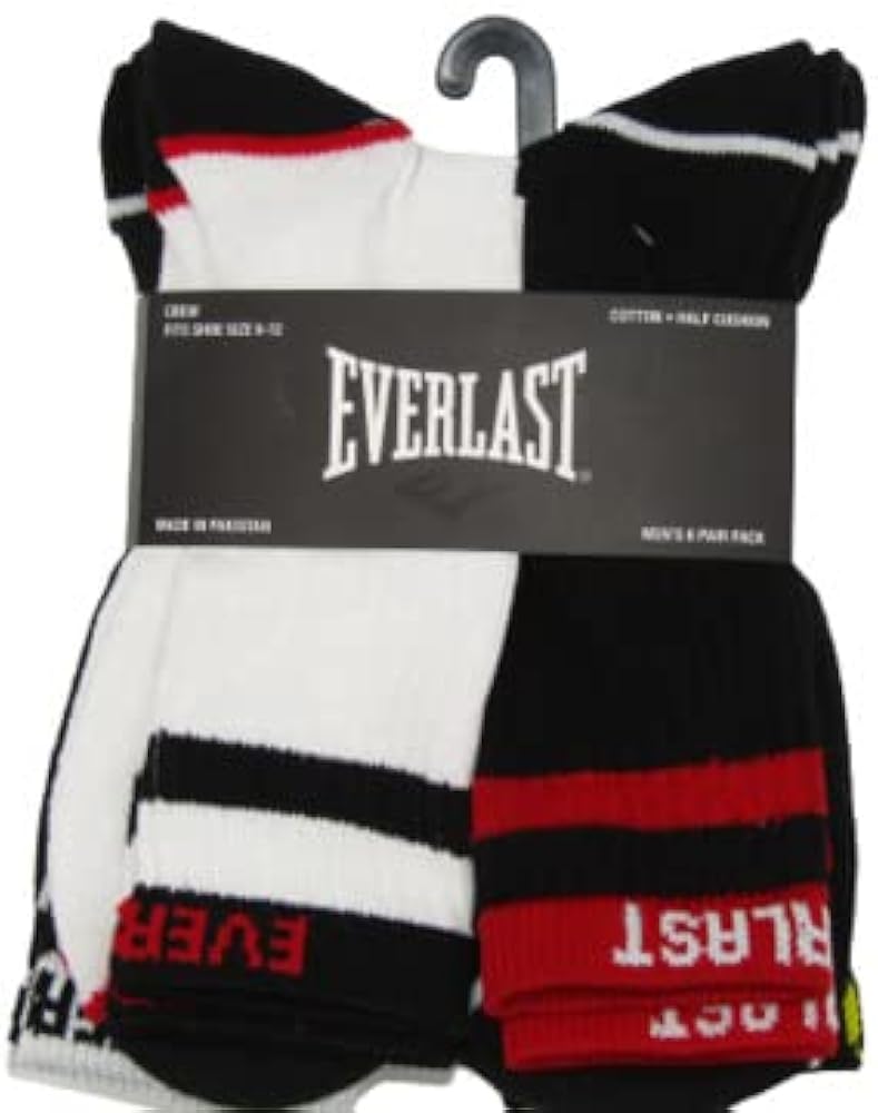 6 Pairs Everlast Men's Over The Calf Tube Socks Socks Size 10-13, Shoe Size 6-12 (Assorted Colors)