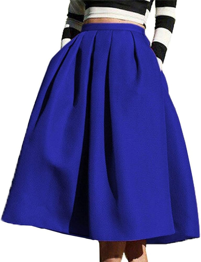 Face N Face Women's High Waisted A line Street Skirt Skater Pleated Full Midi Skirt