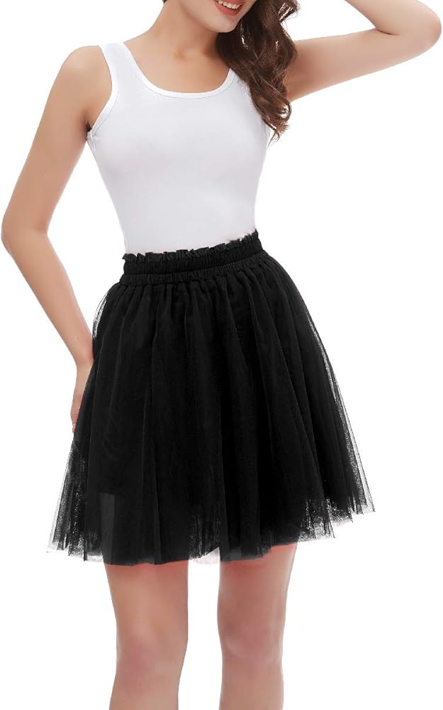 Girstunm Women's Elastic Waist Dancing Dress Princess Mesh Tulle Above Knee Skirts