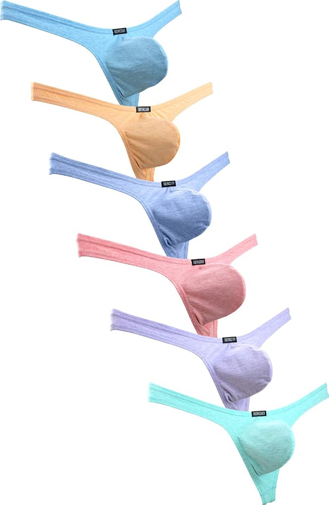 IKINGSKY Men's Cotton Thong Underwear Sexy Big Pouch T-Back Panties