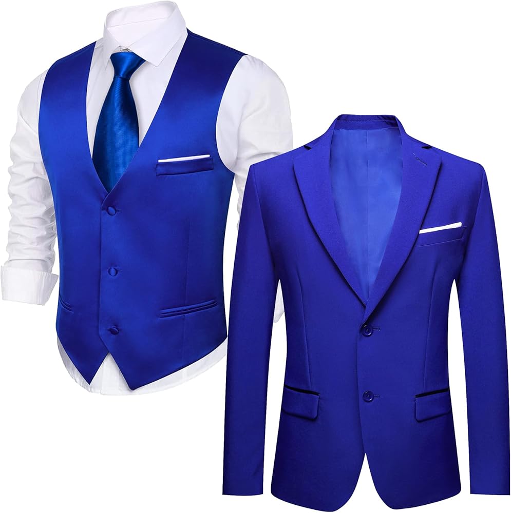 Barry.Wang Royal Blue Suit Vest Formal Dress Waistcoat,Blazer for Men Casual Sport Coats with Bowtie Lightweight Regular Fit Suit Jacket Daily Business XL