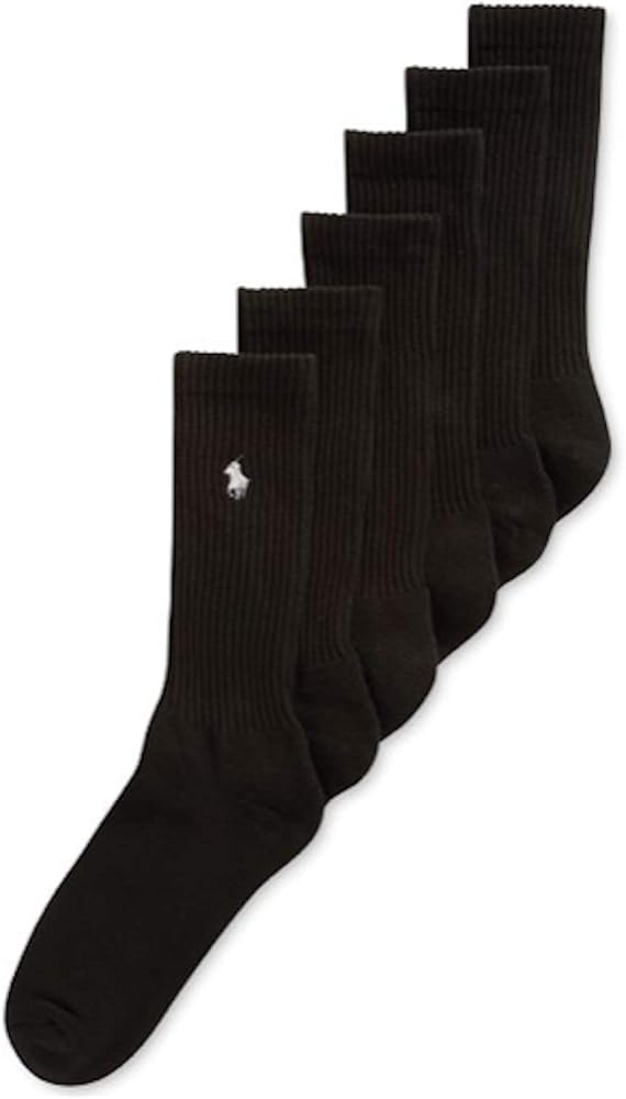 Polo Ralph Lauren Mens Classic Cotton Sport Pony Logo Socks 6 PACK (One size, Black)