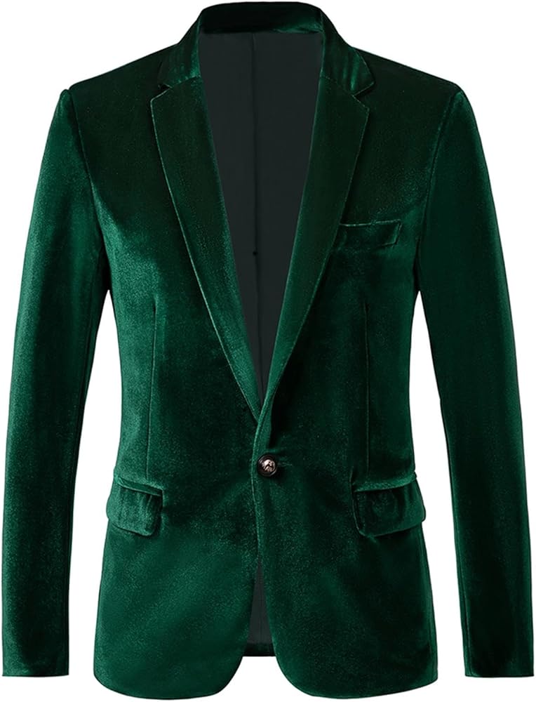 RONGKAI Mens Velvet Blazer Slim Fit Fashion Suit Jacket for Wedding Prom Dinner Party