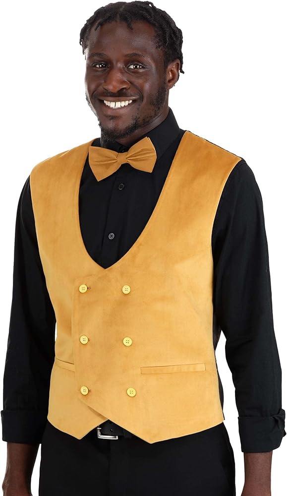 FUN.COM Men's Harry Potter Hufflepuff Velvet Suit Vest & Bowtie for Adults | Hogwarts Blazer Vest | Wizarding World Cosplay M