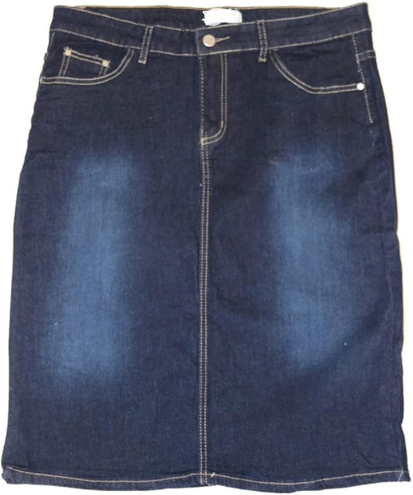 Plus Size Women Knee high Stretch 5 Pocket Denim Skirt 4025 Size 14 Blue, 14 Plus