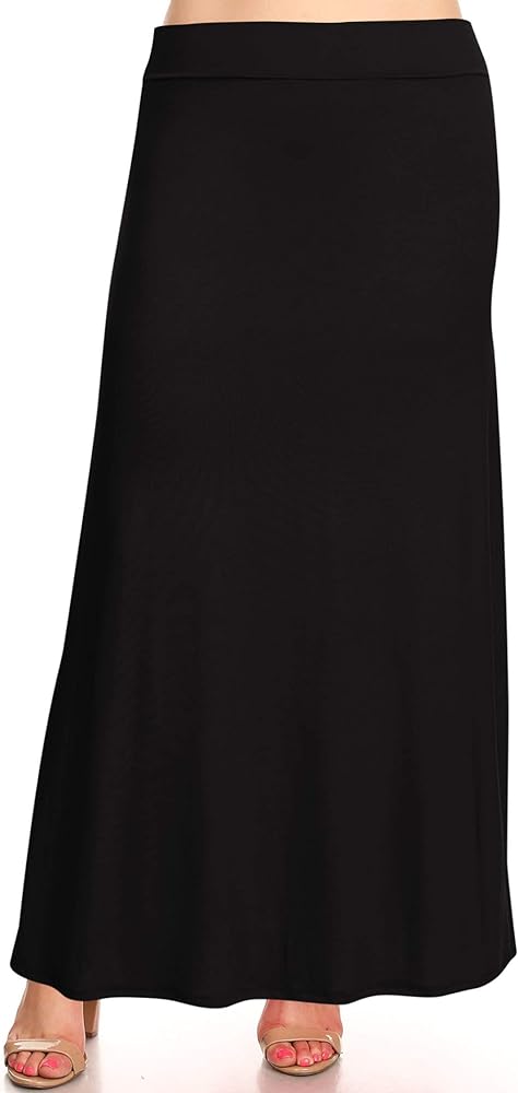 Women's Plus Size Elastic Band Foldable High Waist Relaxed Solid Maxi Skirt Made in USA
