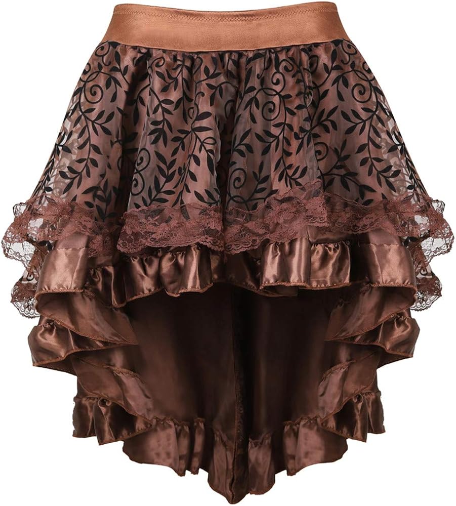 Grebrafan Steampunk Midi Skirt for Women Tulle Multi Layered High Low Outfits Party