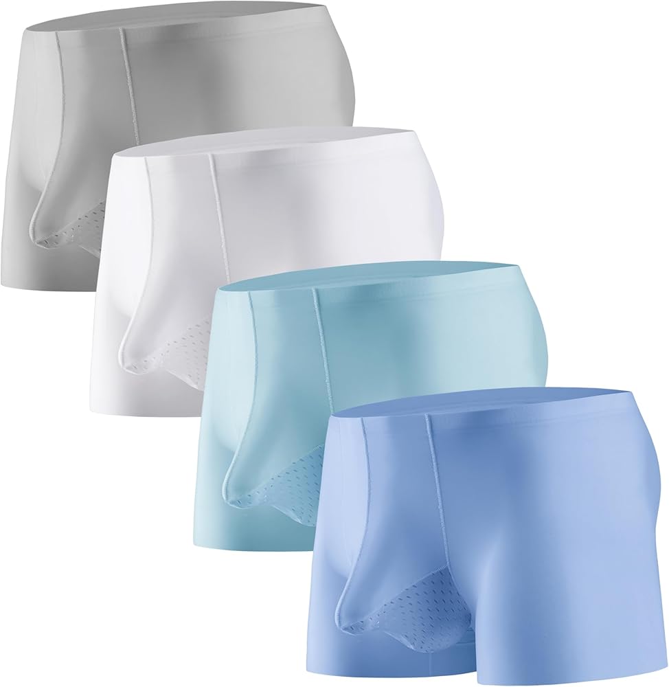 Men's Underwear Silky Smooth Boxer Briefs Breathable Trunks Boxer Briefs Underwear with Separate Pouch